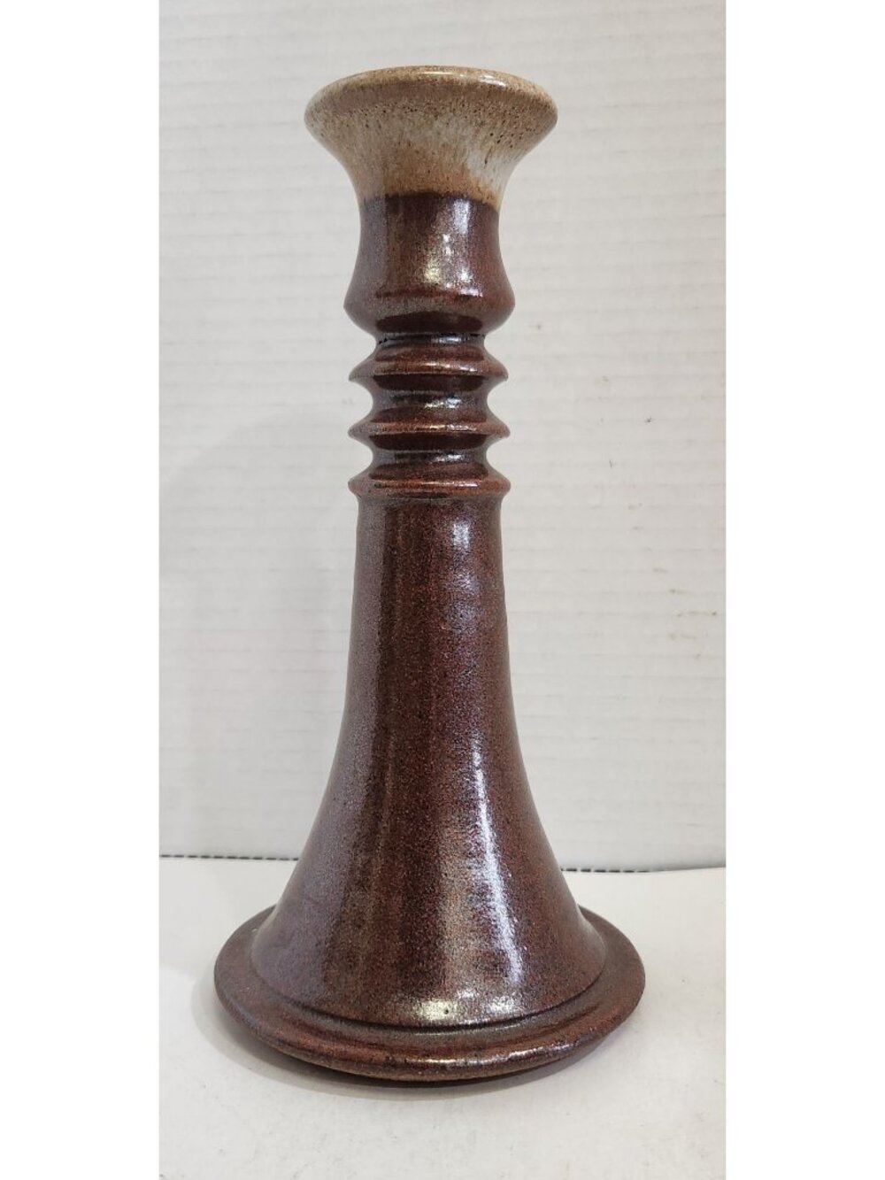 Vintage Handcrafted Stoneware Bud Vase, Candle holder With Brown Glaze Finish